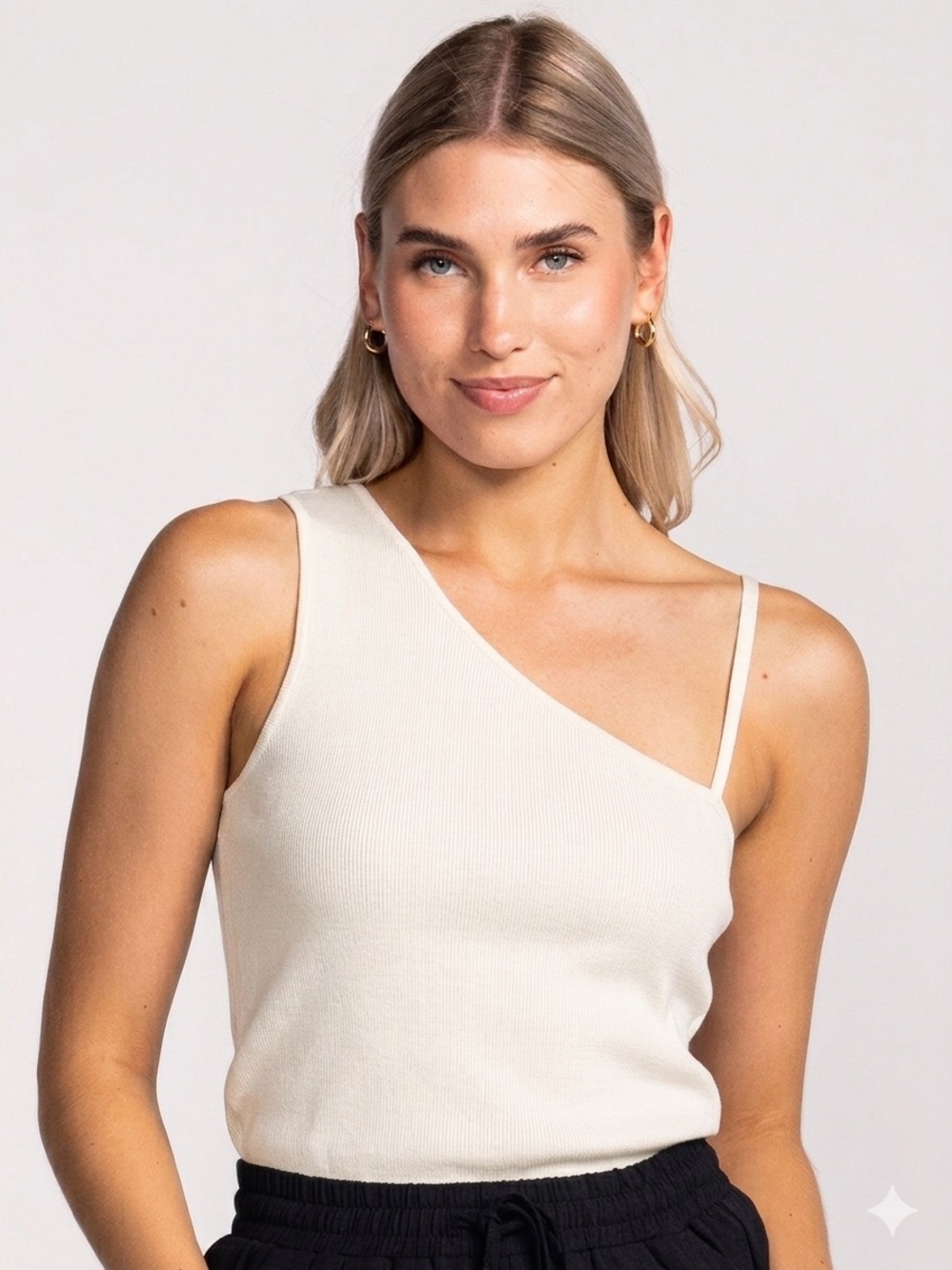 Pink Martini white One-Shoulder Ribbed Top